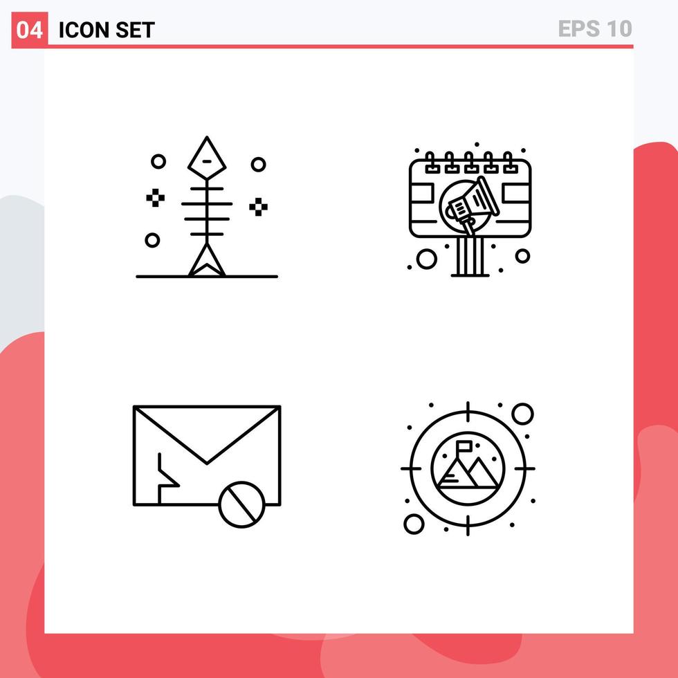 Set of 4 Modern UI Icons Symbols Signs for bone envelope seafood advertising message Editable Vector Design Elements