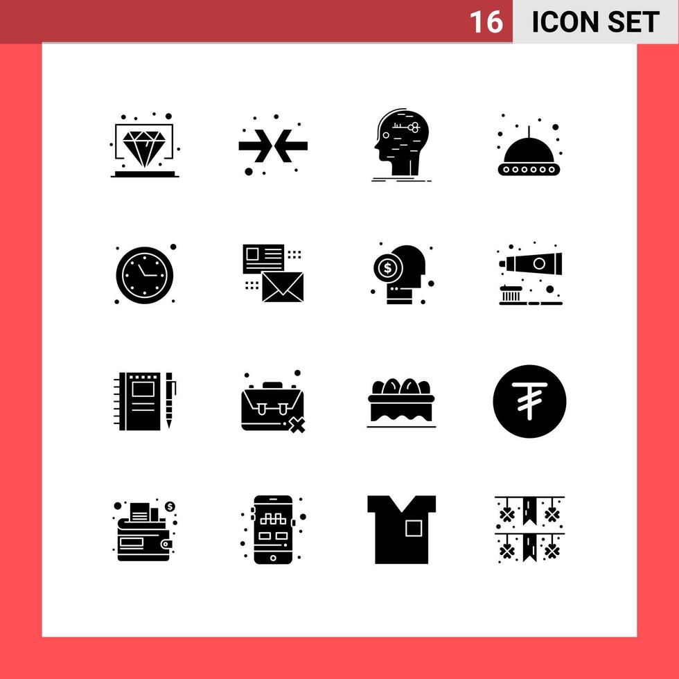 Universal Icon Symbols Group of 16 Modern Solid Glyphs of time clock hack ufo astronomy Editable Vector Design Elements