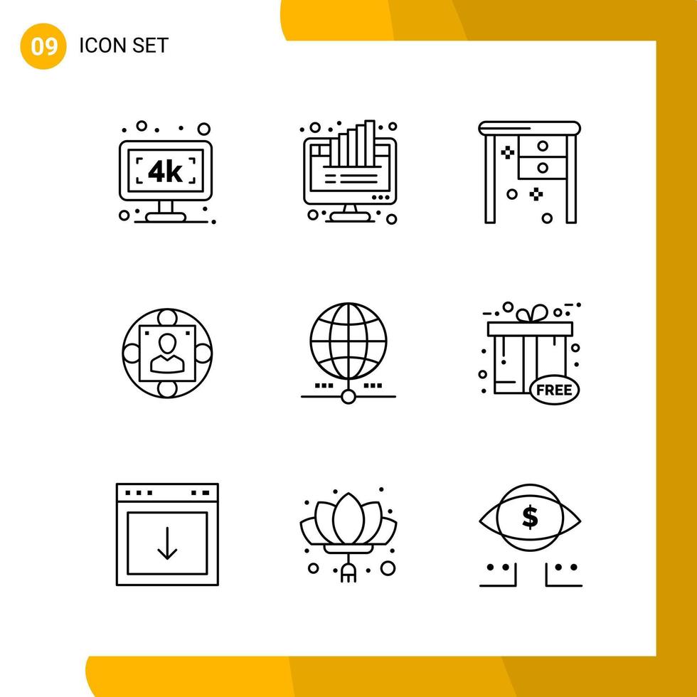 9 Icon Set Line Style Icon Pack Outline Symbols isolated on White Backgound for Responsive Website Designing vector