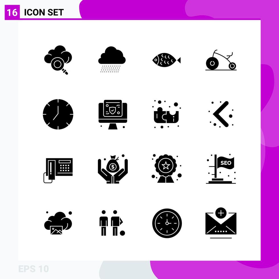 Solid Icon set Pack of 16 Glyph Icons isolated on White Background for Web Print and Mobile vector