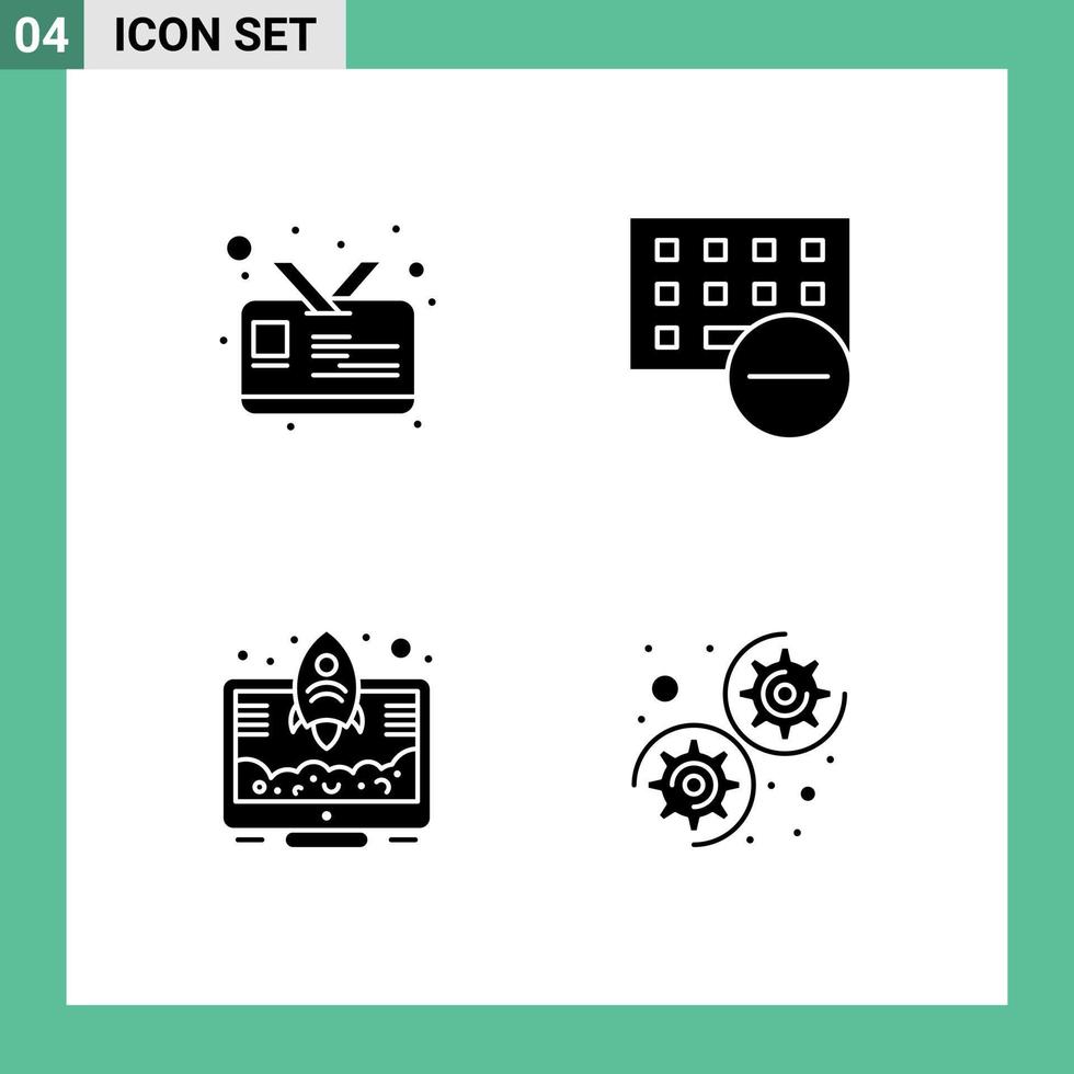 Universal Icon Symbols Group of 4 Modern Solid Glyphs of card launch computers hardware rocket Editable Vector Design Elements