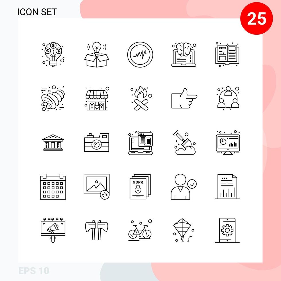 Vector Pack of 25 Icons in Line Style Creative Outline Pack isolated on White Background for Web and Mobile