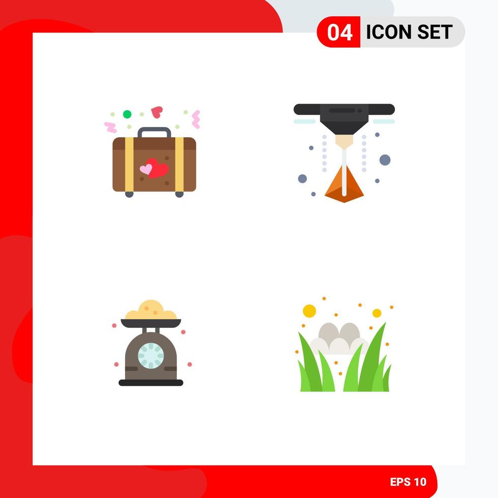 4 iconos planos universales firman símbolos de maletín báscula de cocina boda hornear huevo elementos de diseño vectorial editables vector