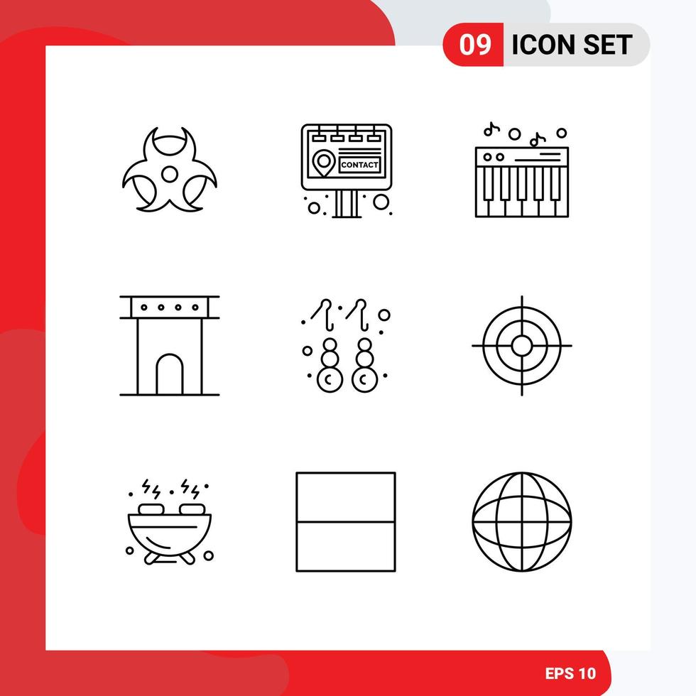 Set of 9 Modern UI Icons Symbols Signs for jewelry fashion sound earring historic Editable Vector Design Elements