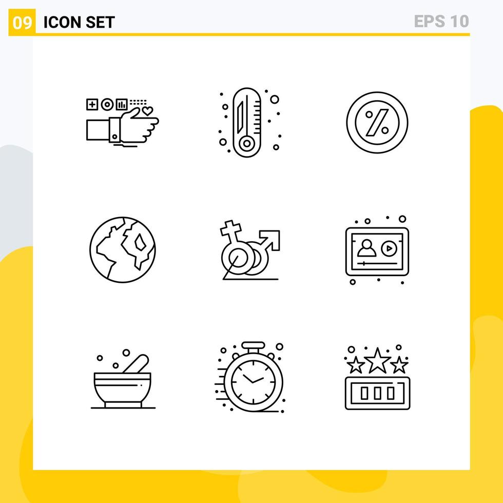 Group of 9 Modern Outlines Set for gander women ecommerce men globe Editable Vector Design Elements