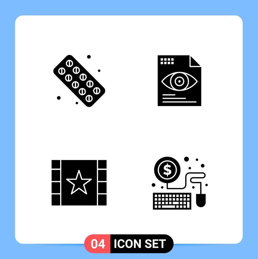 4 Solid Black Icon Pack Glyph Symbols for Mobile Apps isolated on white background 4 Icons Set vector