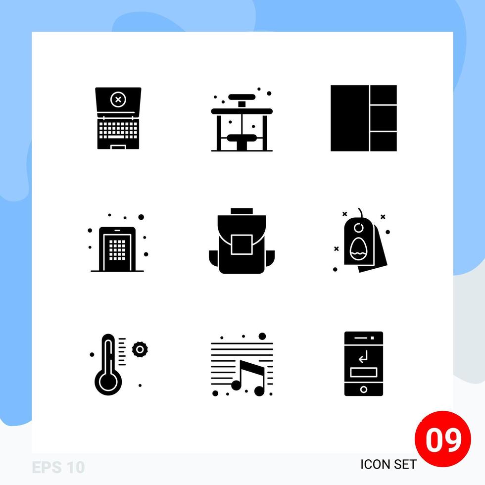 conjunto de 9 iconos de interfaz de usuario modernos signos de símbolos para elementos de diseño de vector editables de pin de medios de diseño multimedia de bolsa trasera