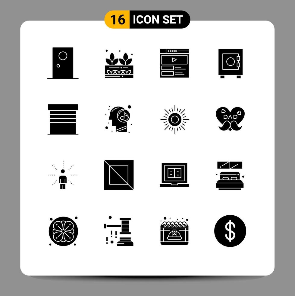 16 User Interface Solid Glyph Pack of modern Signs and Symbols of buildings user plant lock website Editable Vector Design Elements