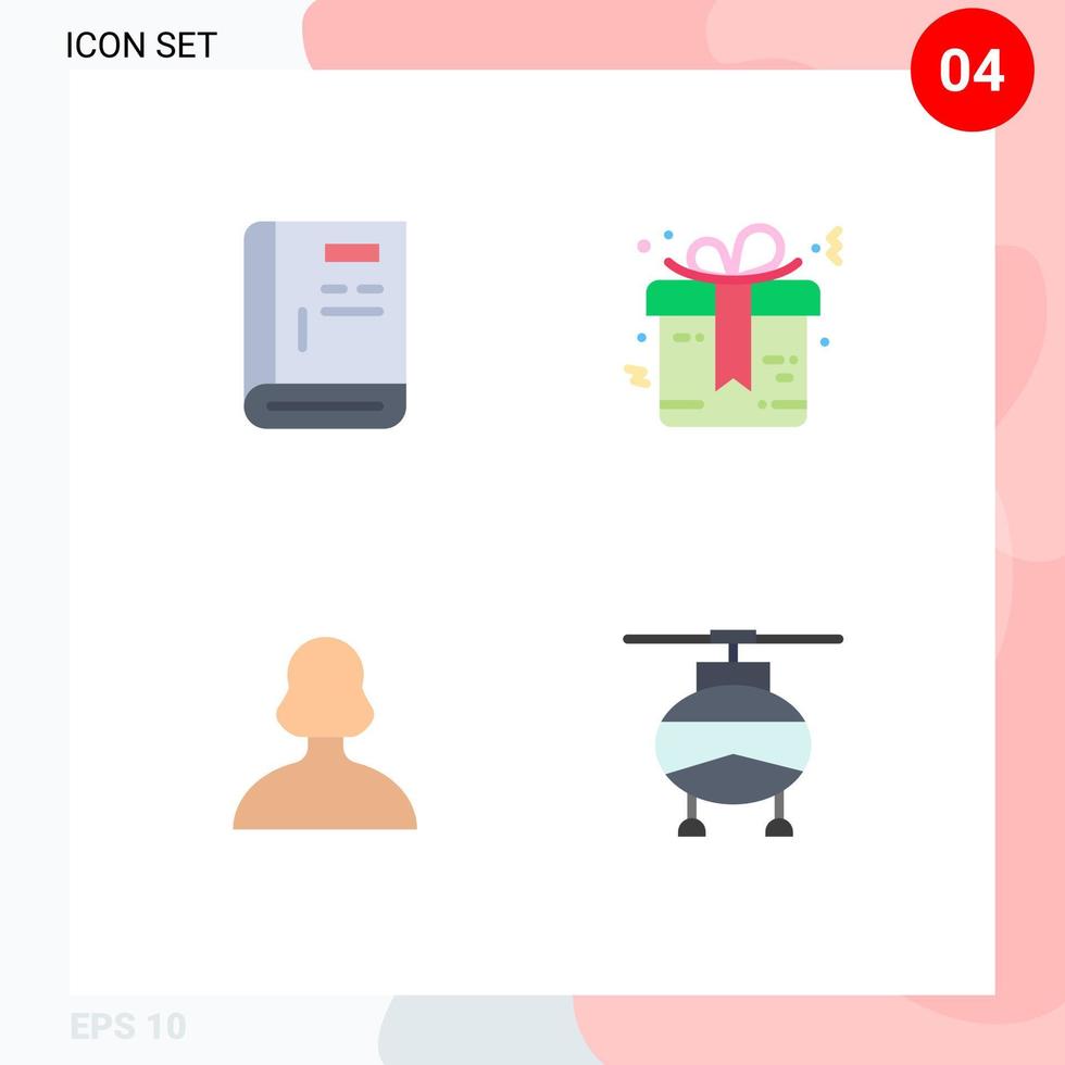 4 Flat Icon concept for Websites Mobile and Apps book avatar help gift person Editable Vector Design Elements