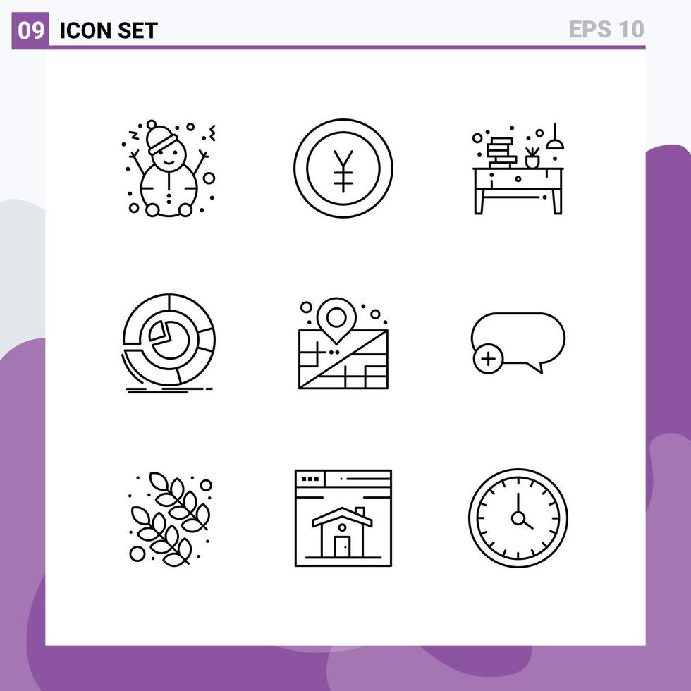 9 Universal Outlines Set for Web and Mobile Applications location diagram desk business analysis Editable Vector Design Elements