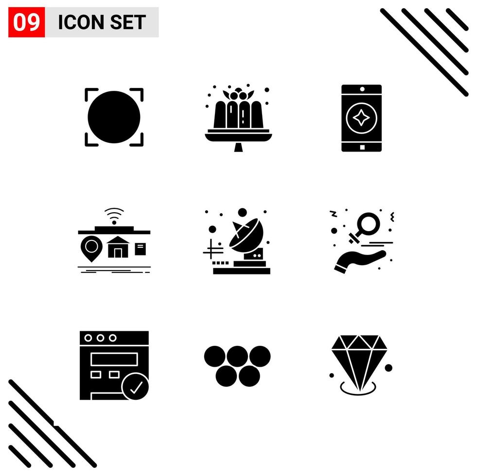 conjunto perfecto de píxeles de 9 iconos sólidos conjunto de iconos de glifos para el diseño de sitios web y la interfaz de aplicaciones móviles vector