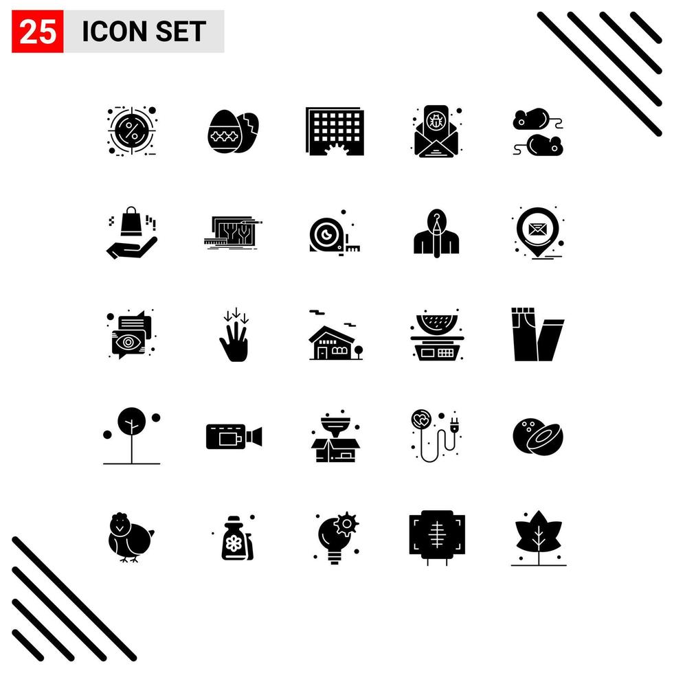 25 Universal Solid Glyph Signs Symbols of letter email holidays bug schedule Editable Vector Design Elements