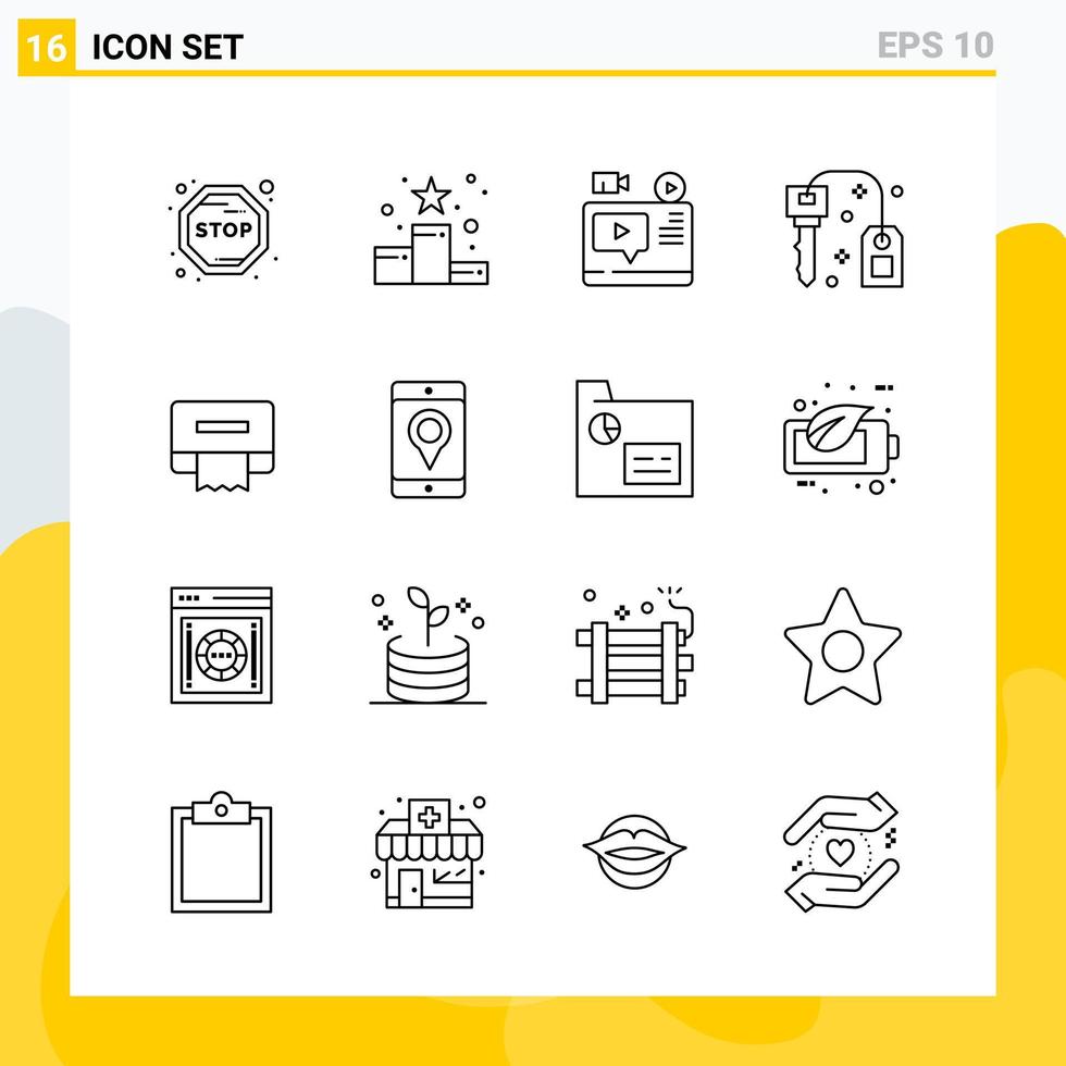 Collection of 16 Universal Line Icons Icon Set for Web and Mobile vector