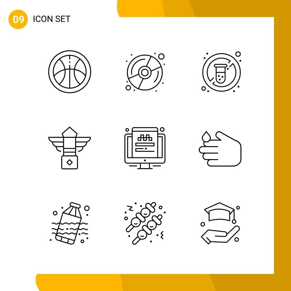 9 Icon Set Line Style Icon Pack Outline Symbols isolated on White Backgound for Responsive Website Designing vector