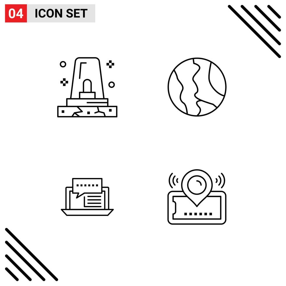 Modern Set of 4 Filledline Flat Colors Pictograph of alert consulting siren map dialog Editable Vector Design Elements