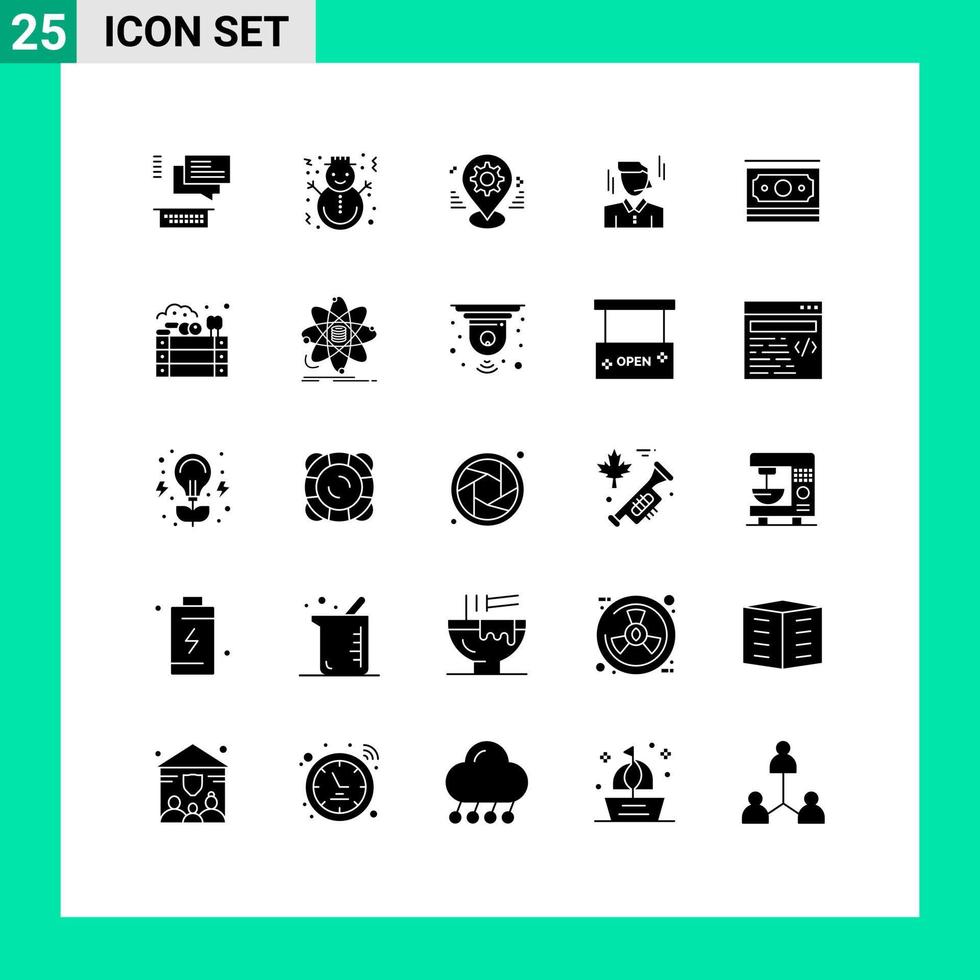 Pack of 25 creative Solid Glyphs of man manager gingerbread businessman pin Editable Vector Design Elements