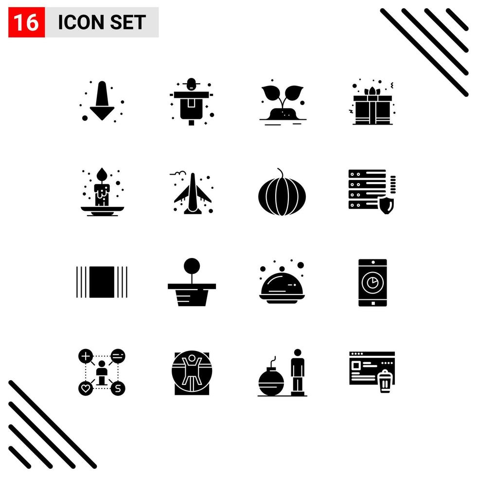 Set of 16 Vector Solid Glyphs on Grid for event autumn trees love gift box Editable Vector Design Elements