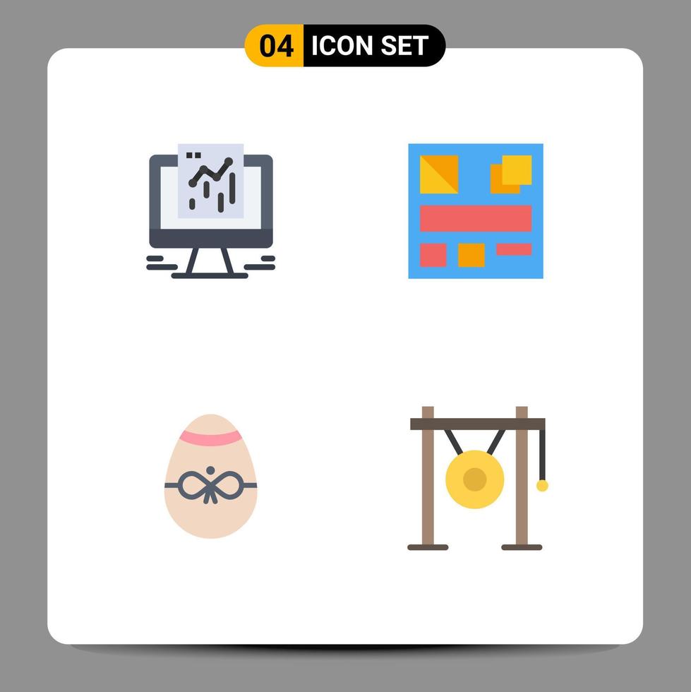 Editable Vector Line Pack of 4 Simple Flat Icons of analytics decoration web web egg Editable Vector Design Elements