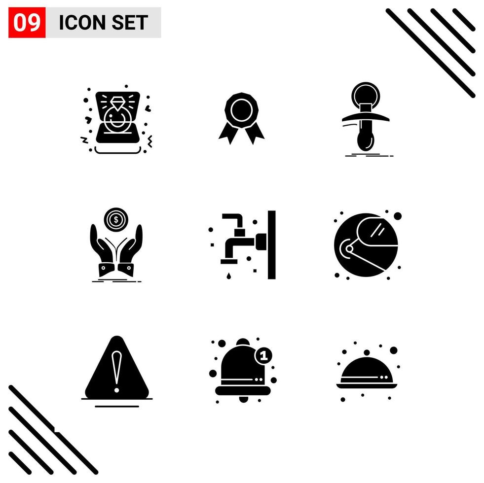 Pixle Perfect Set of 9 Solid Icons Glyph Icon Set for Webite Designing and Mobile Applications Interface vector