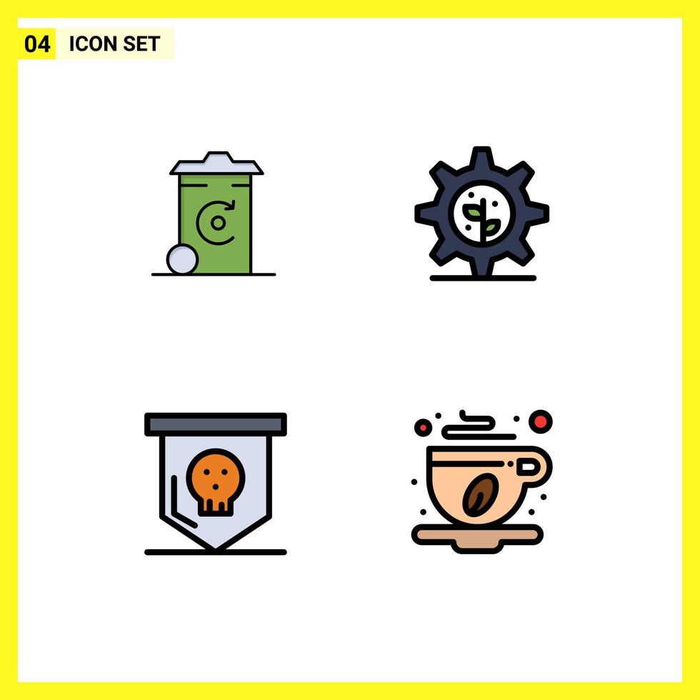 User Interface Pack of 4 Basic Filledline Flat Colors of bin horror recycilben setting coffee cup Editable Vector Design Elements