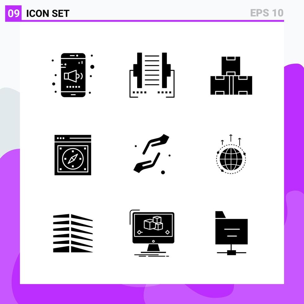 Set of 9 icons in solid style Creative Glyph Symbols for Website Design and Mobile Apps Simple Solid Icon Sign Isolated on White Background 9 Icons vector