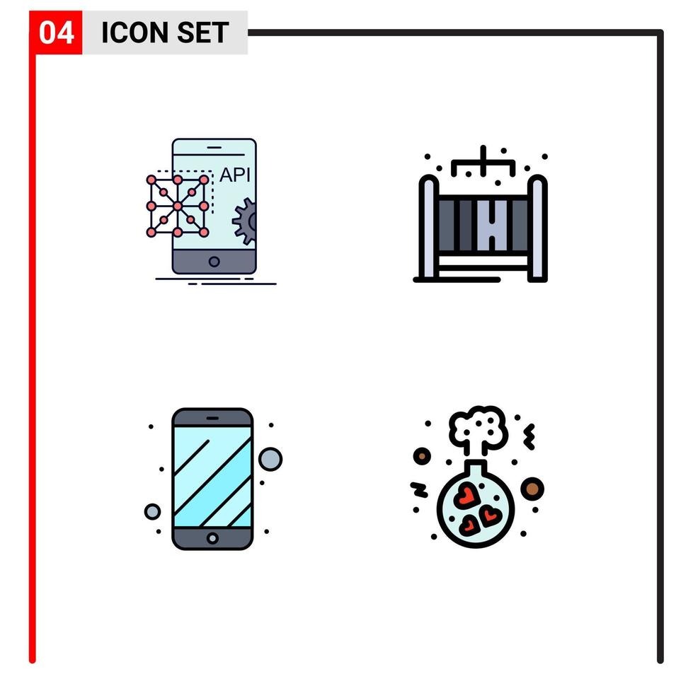 4 concepto de color plano de línea completa para sitios web móviles y aplicaciones api desarrollo móvil elementos de diseño de vectores editables electrónicos vivos