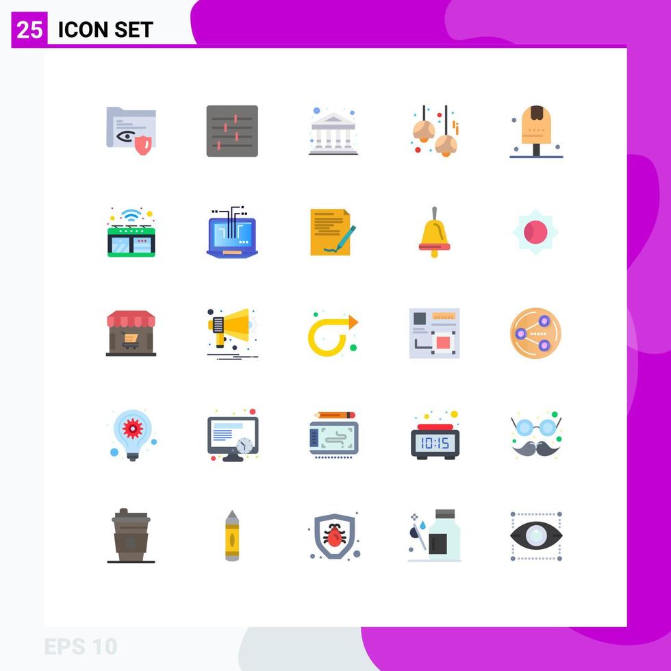 Pack of 25 Modern Flat Colors Signs and Symbols for Web Print Media such as done lights gallery lamps cafe Editable Vector Design Elements