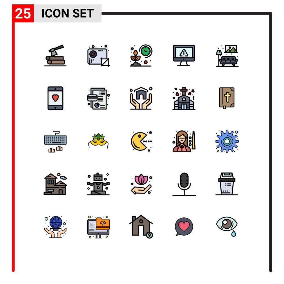grupo de 25 colores planos de líneas llenas modernas establecidos para datos de Internet computadora de video crecer elementos de diseño de vectores editables