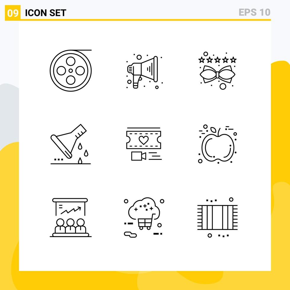 9 Universal Outlines Set for Web and Mobile Applications heart test tube management sample flask erlenmeyer flask Editable Vector Design Elements