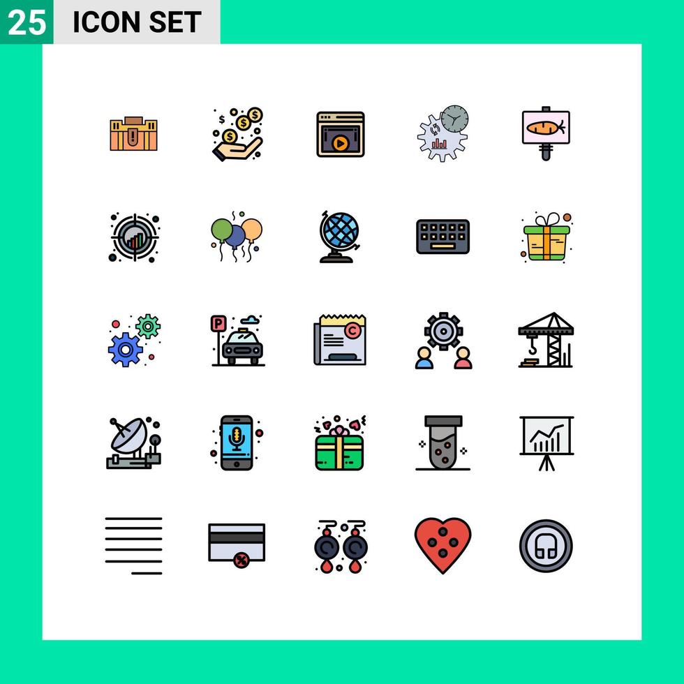 Set of 25 Modern UI Icons Symbols Signs for engineering video player profit video display Editable Vector Design Elements