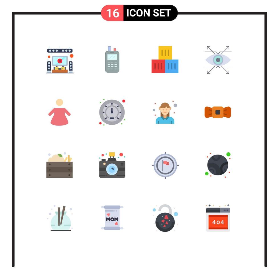 Pack of 16 Modern Flat Colors Signs and Symbols for Web Print Media such as woman vision box look business Editable Pack of Creative Vector Design Elements