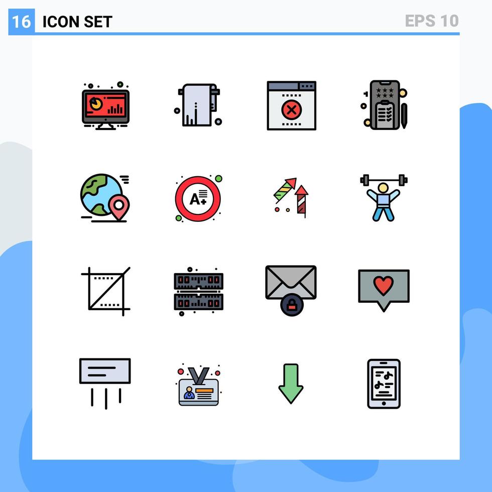 16 signos de línea llenos de color plano universal símbolos de mapa teléfono toalla bloc de notas elementos de diseño de vector creativo editable móvil