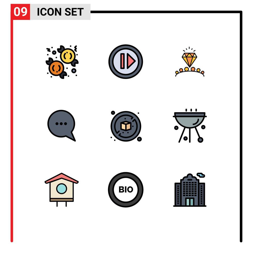 Pictogram Set of 9 Simple Filledline Flat Colors of box no diamond message chat Editable Vector Design Elements