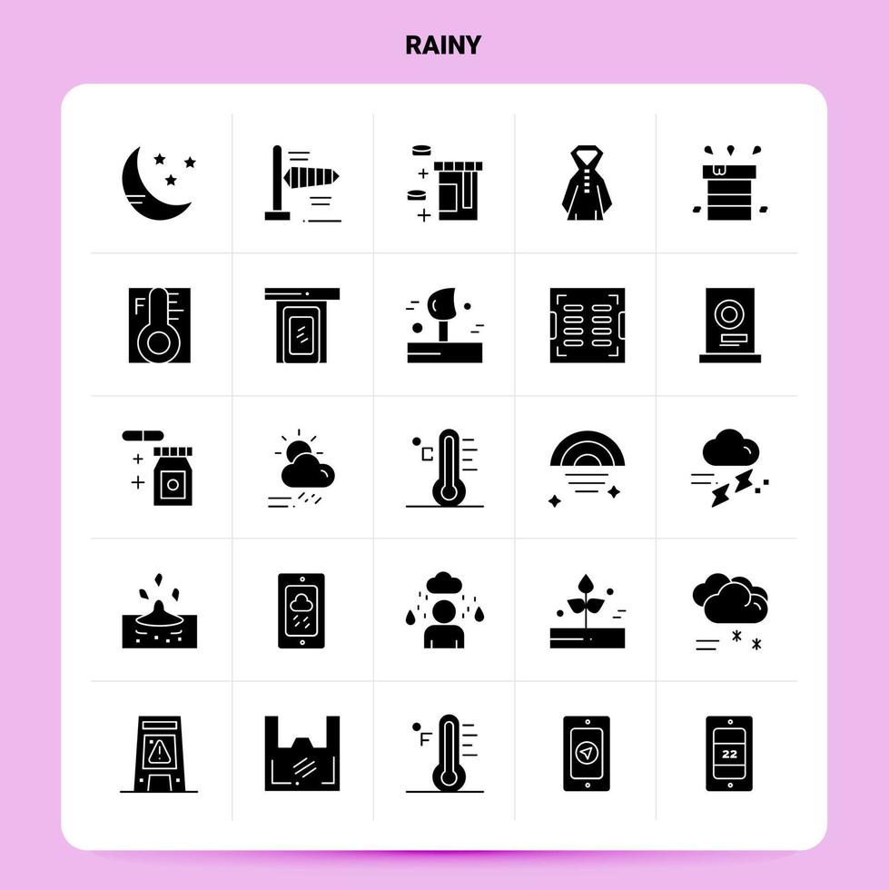 Solid 25 Rainy Icon set Vector Glyph Style Design Black Icons Set Web and Mobile Business ideas design Vector Illustration