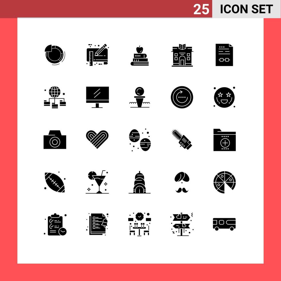 25 Universal Solid Glyphs Set for Web and Mobile Applications business building ruler life education Editable Vector Design Elements