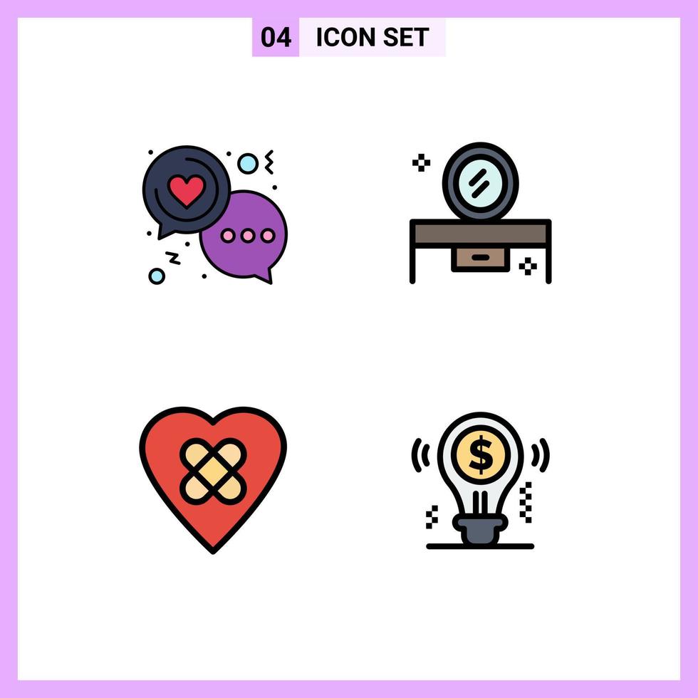 4 Creative Icons Modern Signs and Symbols of chat mirror table love beauty table heart Editable Vector Design Elements