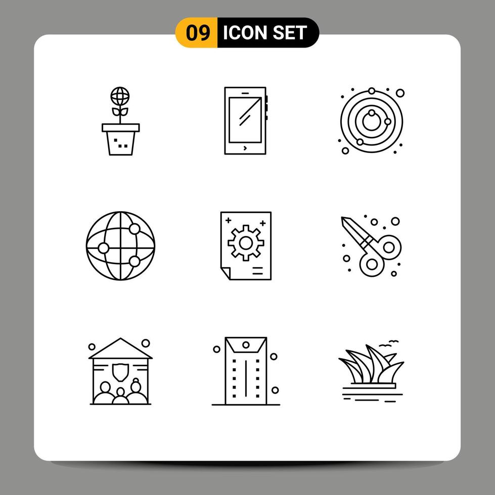 9 Thematic Vector Outlines and Editable Symbols of business globe android world space Editable Vector Design Elements