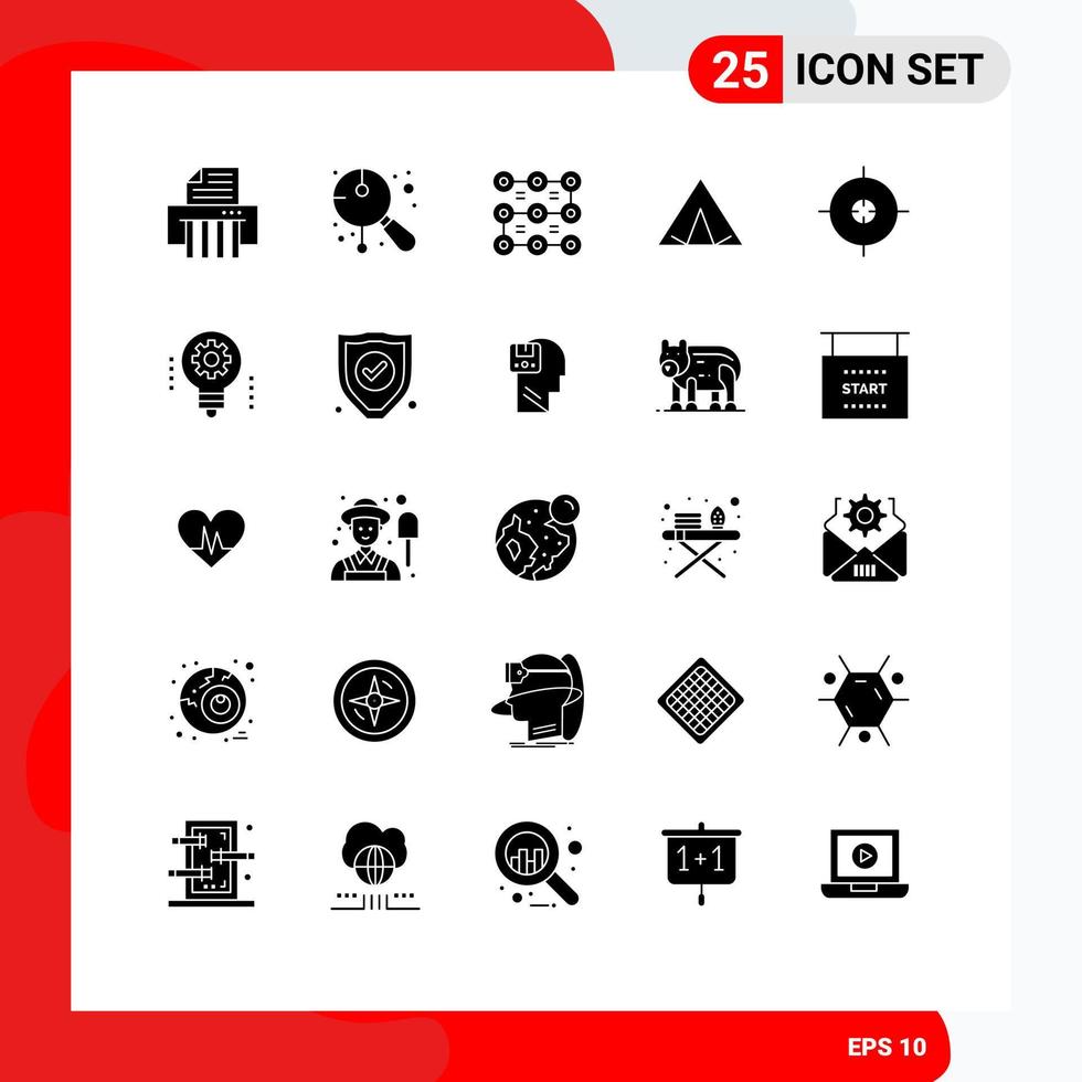 Solid Glyph Pack of 25 Universal Symbols of science spring lock wigwam camp Editable Vector Design Elements