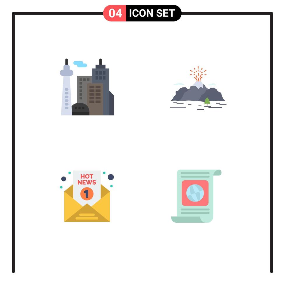 4 User Interface Flat Icon Pack of modern Signs and Symbols of architecture breaking news palace landscape media Editable Vector Design Elements