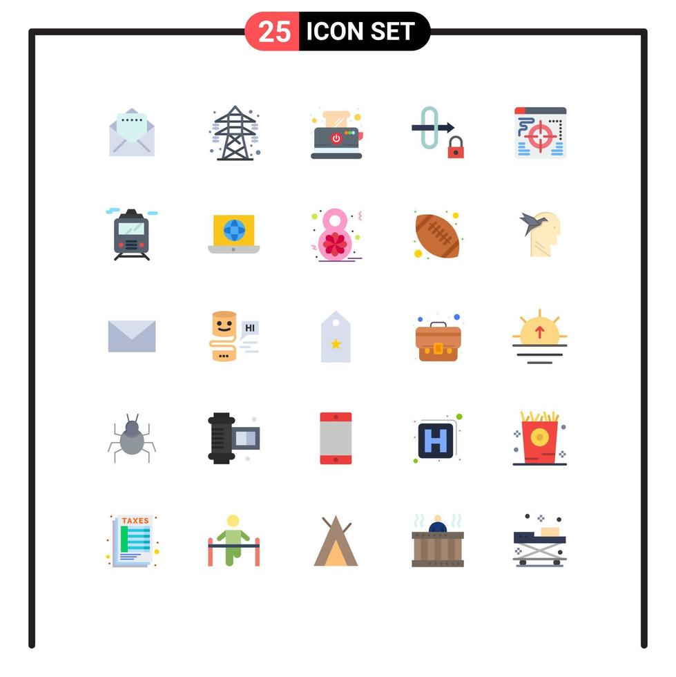 Editable Vector Line Pack of 25 Simple Flat Colors of transport target toaster business security Editable Vector Design Elements