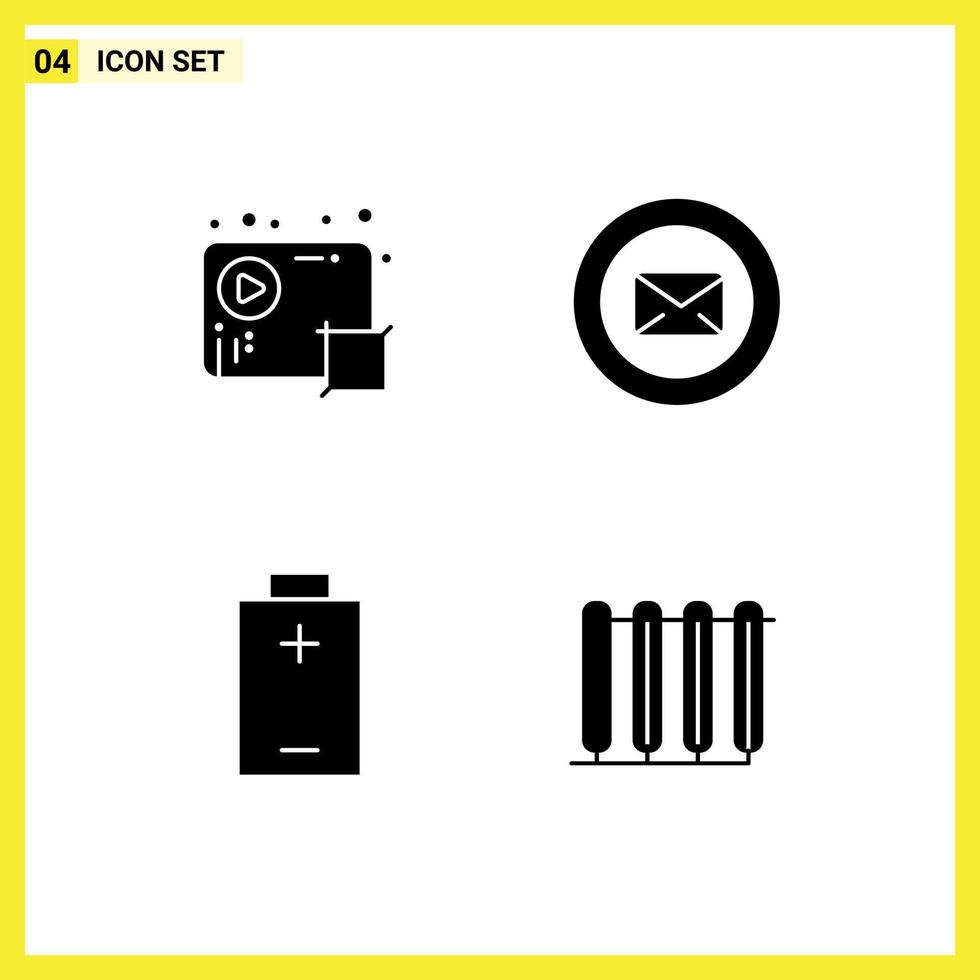 Pack of 4 creative Solid Glyphs of audio typing production message electric Editable Vector Design Elements