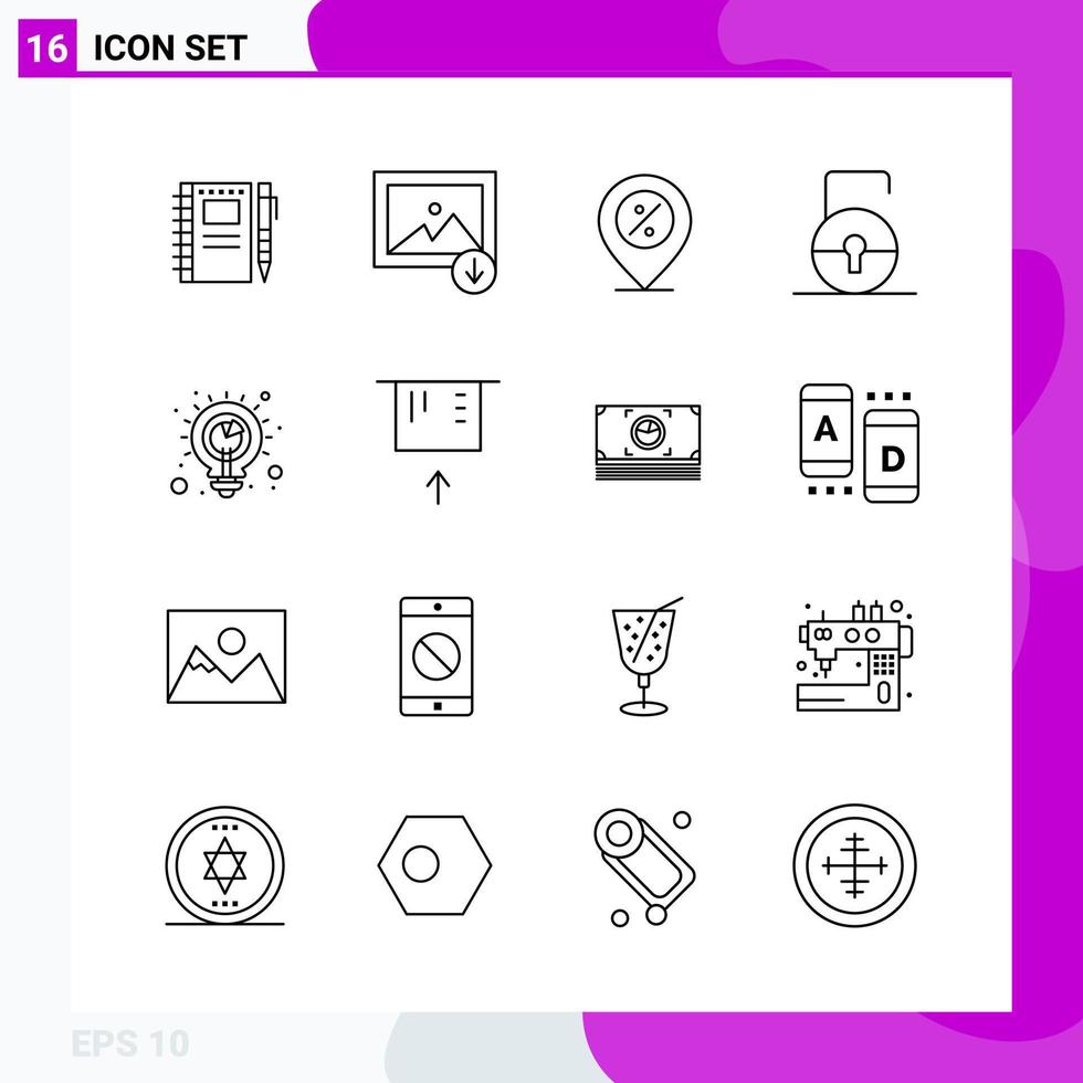 Line Icon set Pack of 16 Outline Icons isolated on White Background for Web Print and Mobile vector