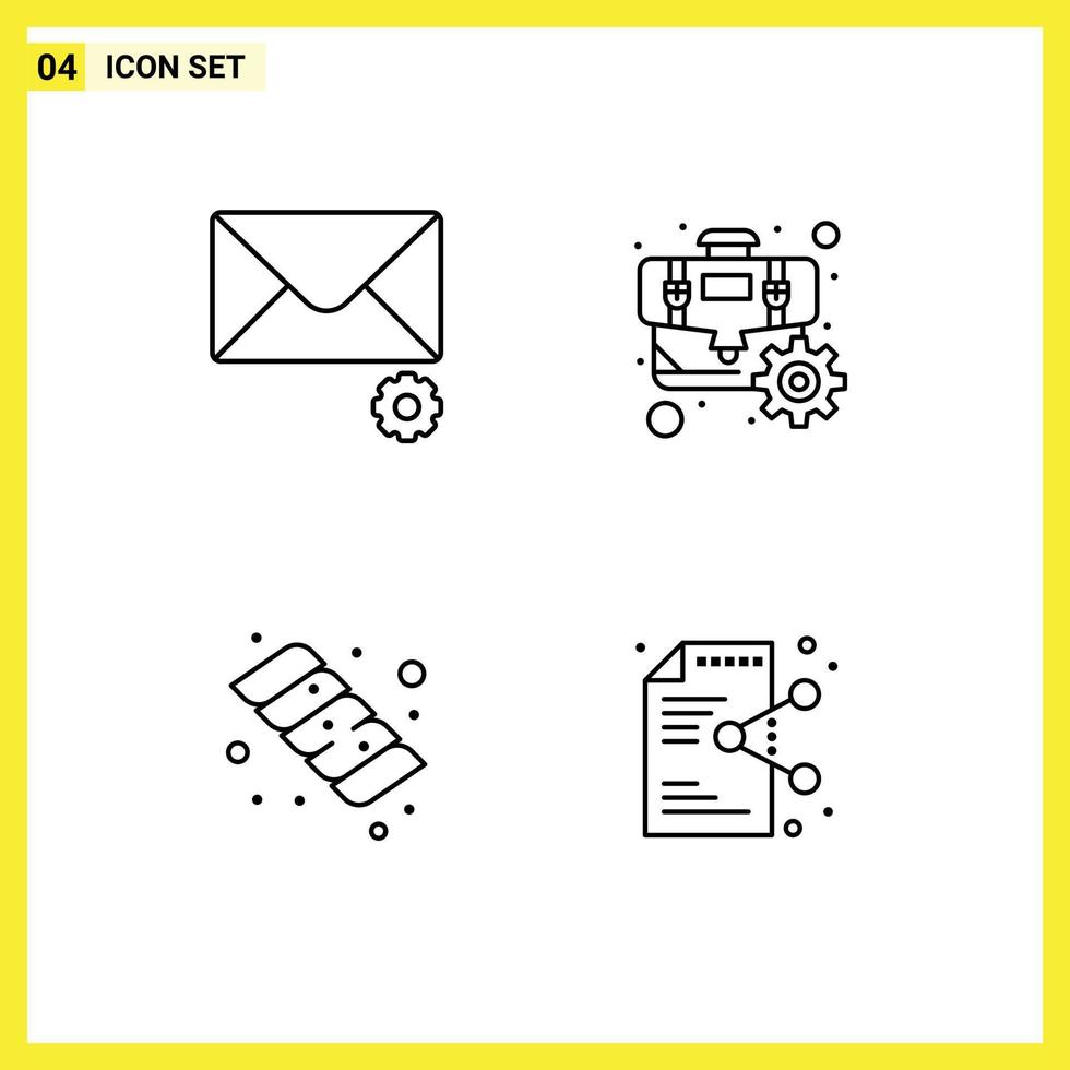 Set of 4 Modern UI Icons Symbols Signs for mail marshmallow briefcase optimization file Editable Vector Design Elements