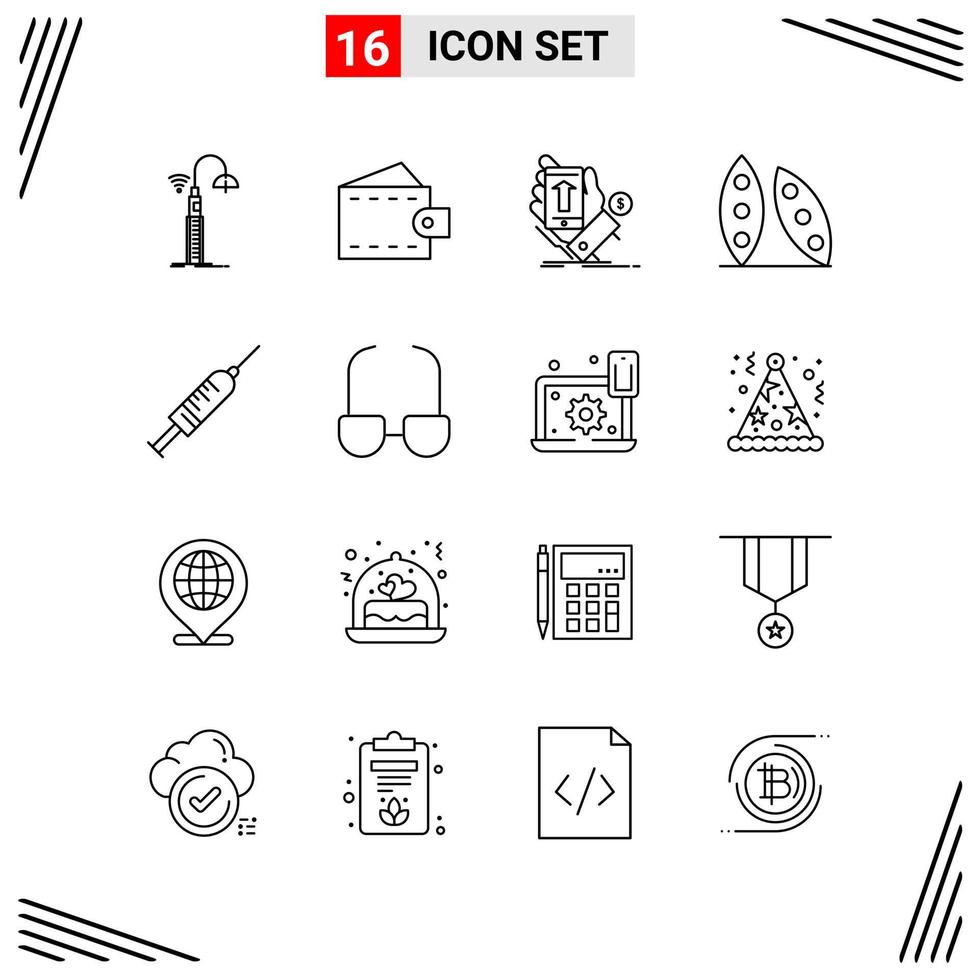 16 iconos estilo de línea basados en cuadrícula símbolos de esquema creativos para el diseño de sitios web signos de icono de línea simple aislados en fondo blanco conjunto de 16 iconos vector