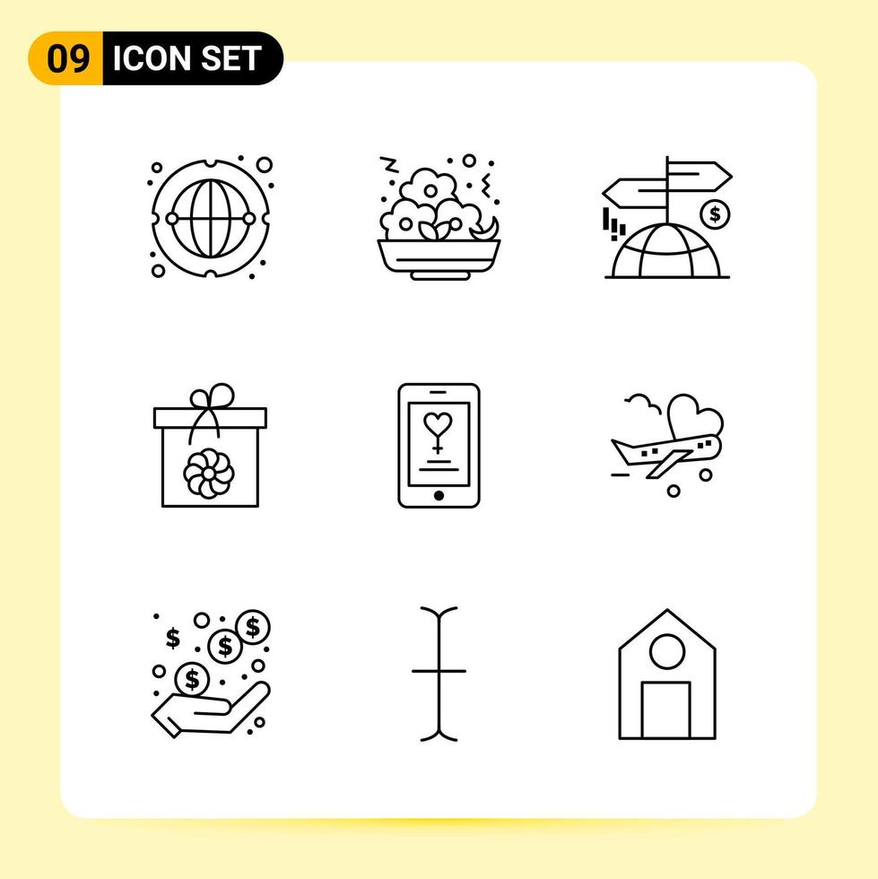 9 Creative Icons for Modern website design and responsive mobile apps 9 Outline Symbols Signs on White Background 9 Icon Pack vector