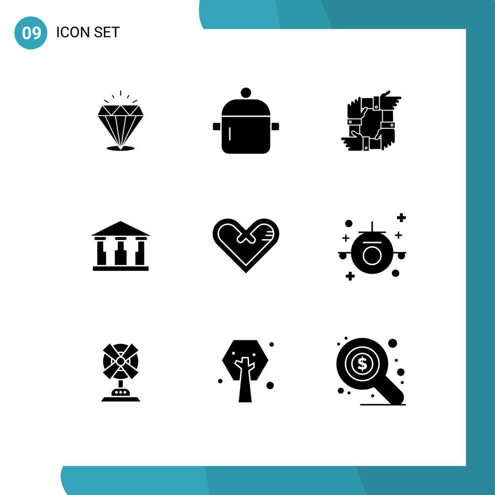 9 Universal Solid Glyph Signs Symbols of mony bank kitchenware team hands Editable Vector Design Elements