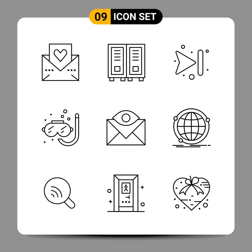 9 Black Icon Pack Outline Symbols Signs for Responsive designs on white background 9 Icons Set vector
