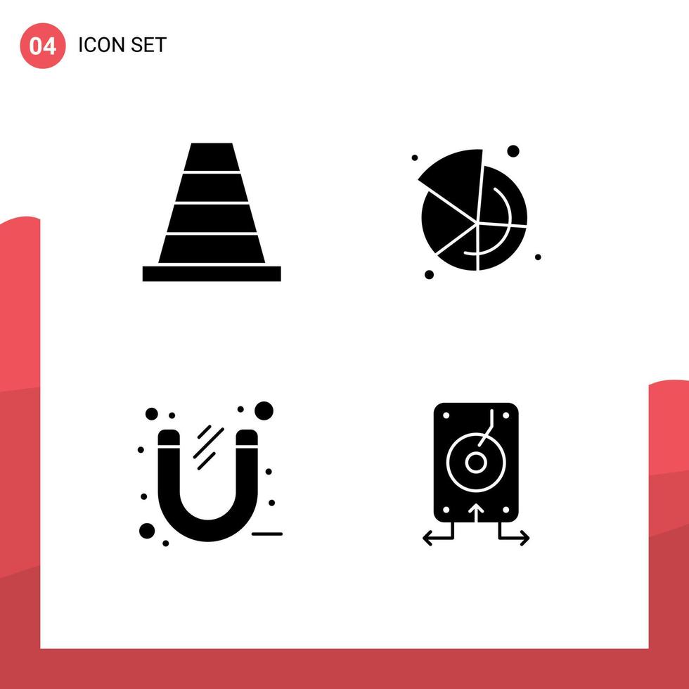 Pictogram Set of 4 Simple Solid Glyphs of cone office chart share tool Editable Vector Design Elements