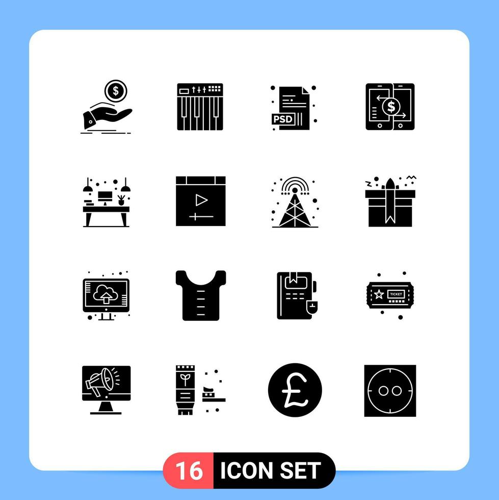 Set of 16 Modern UI Icons Symbols Signs for smartphone payments midi payment psd Editable Vector Design Elements