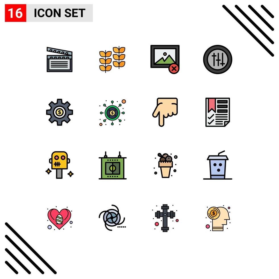 16 Flat Color Filled Line concept for Websites Mobile and Apps dollar wheel delete cog preferences Editable Creative Vector Design Elements